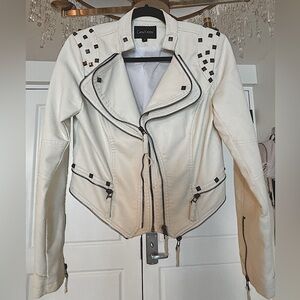 White Leather Studded Jacket, Women’s Small
